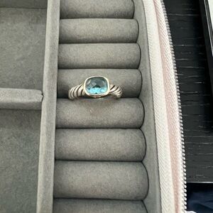 David Yurman Noblesse Blue Topaz Ring Sterling Cable with 18K bezel Size 6